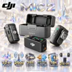 DJI Mic 2 Wireless Microphone Kit, 2 TX + 1 RX + Charging Case, 32-Bit Float, Intelligent Noise Cancelling, 250m Range, 14-Hour Recording, 18-Hour Battery, 1.1” OLED, Shadow Black.