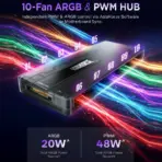 AsiaHorse UMBRA V2 ARGB PWM Fan Hub, 10-Port 5V ARGB Controller, Up To 50 Devices, 120 LEDs Per Port, Dual PWM Control, Custom Profiles & SATA Power - Image 2