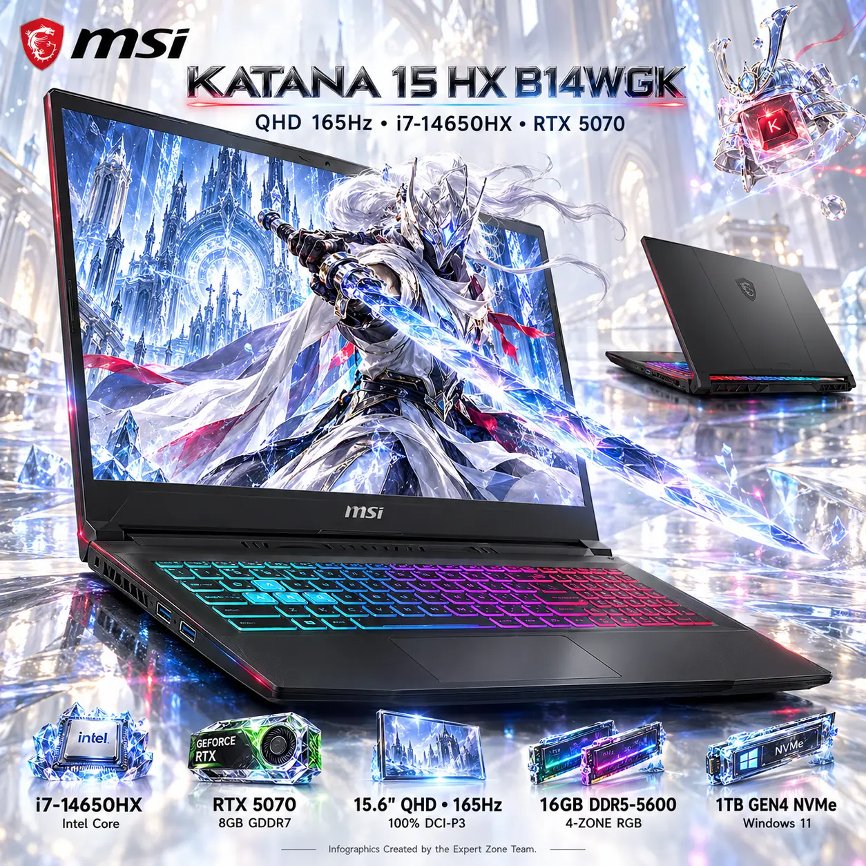 IMG_6ac899ad15842-3.webp MSI Katana 15 HX B14WGK Intel® Core i7-14650HX | 16GB DDR5 RAM ; 1TB NVMe SSD | RTX 5070 , 8GB | 15.6-inch QHD 165Hz IPS Display | 4-Zone RGB Backlit Keyboard |Windows 11 | BLACK - Image 1