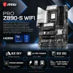 MSI PRO Z890-S WIFI + Intel Core Ultra 9 285K Pull-Out Bundle, CPU Pre-Installed, 24-Core Up To 5.7GHz, ATX, DDR5 8800+ OC, PCIe 5.0, Wi-Fi 7 & Thunderbolt 4 - Image 2