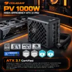 COUGAR PV 1000 1000W Fully Modular ATX 3.1 PSU, 80 PLUS Platinum, PCIe 5.1 12V-2X6, Cybenetics Platinum/A, Zero RPM 140mm FDB | GM Plus 1000 - Image 2