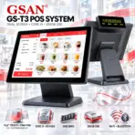 GSAN T3 Retail ALL in One POS Terminal Machine for Business With Wi-Fi & Bluetooth, Point of Sale Cash Register with Intel® Core i5 – 6ᵗʰ Gen , 8GB DDR3 RAM, 256GB SSD , 15.6″ Touch Screen +  LED8N 11 Digit Customer VFD Display  – 4 USB , VGA , Serial Com , RJ45 Ports – BLACK