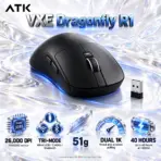 ATK VXE Dragonfly R1 Black Tri-Mode Gaming Mouse, PAW3395 Sensor, 26,000 DPI, 51g, Bluetooth, 2.4GHz, Wired USB, Dual 1K Polling, 40-Hour Battery