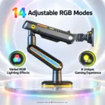 NB North Bayou F6 RGB Gaming Monitor Arm, 32–60″ Flat/Curved/Ultrawide Support, 20kg Capacity, Mechanical Spring, 75×75/100×100 VESA, 360° Rotation, Desk Clamp/Grommet | Matte Charcoal - Image 3