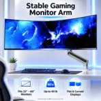 NB North Bayou F6 RGB Gaming Monitor Arm, 32–60″ Flat/Curved/Ultrawide Support, 20kg Capacity, Mechanical Spring, 75×75/100×100 VESA, 360° Rotation, Desk Clamp/Grommet | Matte Charcoal - Image 4