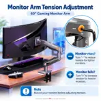 NB North Bayou F6 RGB Gaming Monitor Arm, 32–60″ Flat/Curved/Ultrawide Support, 20kg Capacity, Mechanical Spring, 75×75/100×100 VESA, 360° Rotation, Desk Clamp/Grommet | Matte Charcoal - Image 6