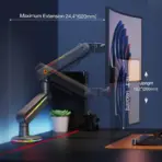NB North Bayou F6 RGB Gaming Monitor Arm, 32–60″ Flat/Curved/Ultrawide Support, 20kg Capacity, Mechanical Spring, 75×75/100×100 VESA, 360° Rotation, Desk Clamp/Grommet | Matte Charcoal - Image 8