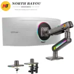 NB North Bayou F6 RGB Gaming Monitor Arm, 32–60″ Flat/Curved/Ultrawide Support, 20kg Capacity, Mechanical Spring, 75×75/100×100 VESA, 360° Rotation, Desk Clamp/Grommet | Matte Charcoal - Image 14