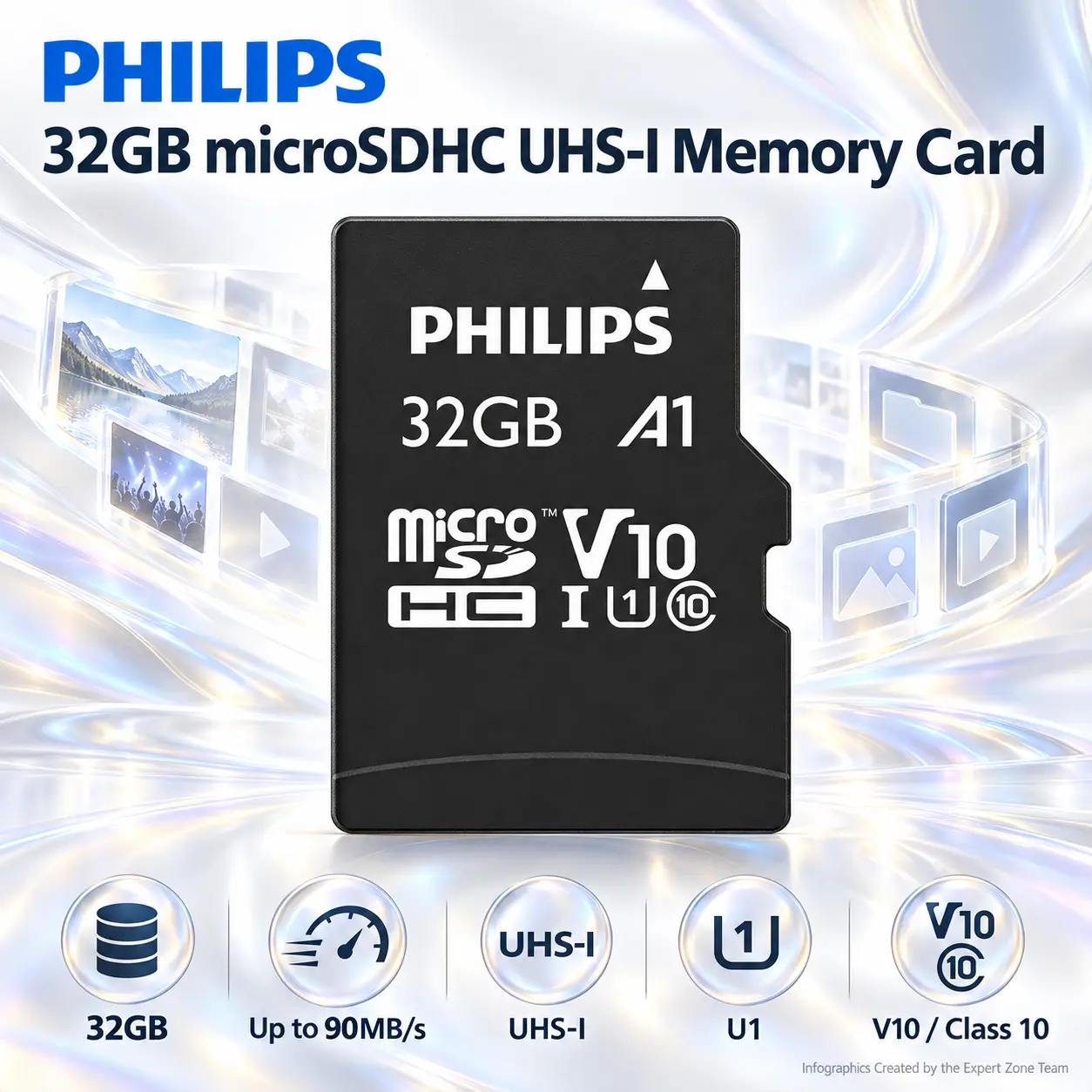 IMG_6acce28ee9a69.webp Philips FM32MD55B 32GB microSDHC UHS-I U1 V10 Class 10 Memory Card with SD Adapter, Up to 90MB/s - Image 1
