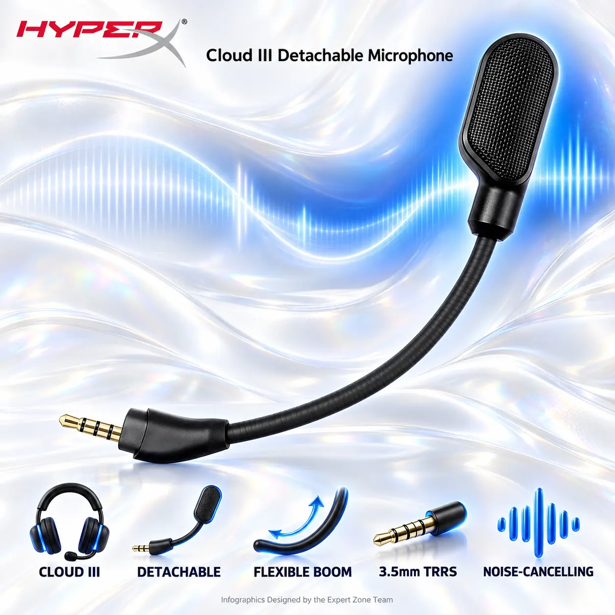 IMG_6accf2b0f31c1.webp HyperX Cloud III Detachable Noise-Cancelling Microphone with Flexible Boom Arm and 3.5mm TRRS Jack for Cloud III Headsets - Original - Image 1