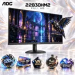 AOC 22B30HM2 21.5-inch FHD Monitor, 21.5-inch VA Panel, 120Hz Refresh Rate, 1ms MPRT / 4ms GtG, Adaptive Sync, 1920×1080, 3000:1 Contrast, HDMI/VGA, VESA 100×100, Tilt Stand, Frameless | 22B30HM2/89 ● BLACK