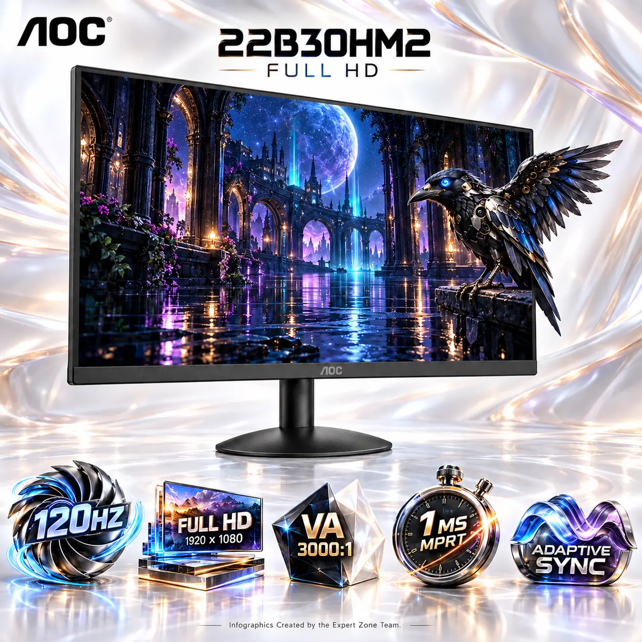 IMG_6acdf23f67bff.webp AOC 22B30HM2 21.5-inch FHD Monitor, 21.5-inch VA Panel, 120Hz Refresh Rate, 1ms MPRT / 4ms GtG, Adaptive Sync, 1920×1080, 3000:1 Contrast, HDMI/VGA, VESA 100×100, Tilt Stand, Frameless | 22B30HM2/89 ● BLACK - Image 1