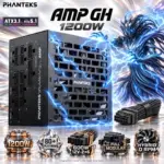 Phanteks AMP GH 1200W Black Fully Modular PSU, 80 PLUS Platinum, ATX 3.1, PCIe 5.1, 600W 12V-2×6, 120mm HDB Hybrid Fan, 140mm Compact Depth, Textured Cables, Gold-Plated Terminals