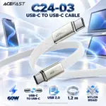 ACEFAST C24-03 White USB-C to USB-C Cable, 60W Fast Charging, USB 2.0 Data Transfer, Flat Nylon Braided Wire, Zinc Alloy Connectors, 1.2 m — ACEFAST-C24-03