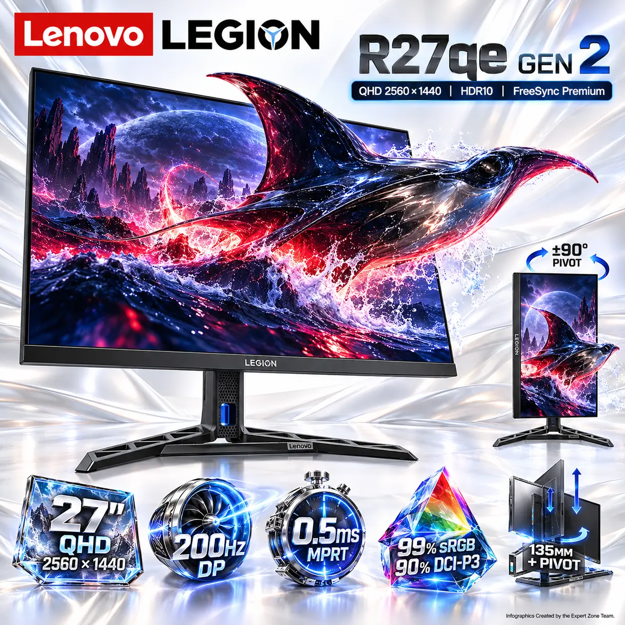 IMG_6acf5f646e430.webp Lenovo Legion R27qe Gen 2 27″ QHD IPS Gaming Monitor, 200Hz DP, 0.5ms MPRT, HDR10, AMD FreeSync Premium, 400 Nits, 99% sRGB, 90% DCI-P3, HDMI 2.1, DP 1.4, Pivot Stand | Raven Black - Image 1