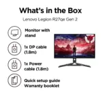 Lenovo Legion R27qe Gen 2 27″ QHD IPS Gaming Monitor, 200Hz DP, 0.5ms MPRT, HDR10, AMD FreeSync Premium, 400 Nits, 99% sRGB, 90% DCI-P3, HDMI 2.1, DP 1.4, Pivot Stand | Raven Black - Image 10