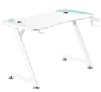 Gaming RGB Desk, 120 x 60 x 70 cm, Carbon Fiber Textured, Stable Structured Frame, Anti-Slip Foot Pad, Z-shape Aluminum Legs, Cup Holder and Headphone Hook | WHITE  - Image 2
