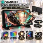 Phanteks 5.5-inch Hi-Res Display, 2160×1440 IPS, 60Hz, 450 Nits, 99% sRGB, HDMI, Magnetic & 120mm Fan Mounting, Desk Stand, SATA Power | BLACK 