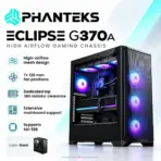 Phanteks Eclipse G370A Mid-Tower Gaming Case, 3× M25 D-RGB Fans, High-Airflow Mesh, SSI-EEB / E-ATX, 360mm Top Radiator, 375mm GPU, USB-C | BLACK  - Image 3