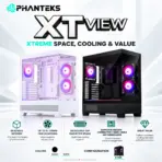 Phanteks XT View Mid-Tower Gaming Case, 3× M25 D-RGB Fans, Panoramic Tempered Glass, E-ATX, Back-Connect Ready, 360mm Radiator, 415mm GPU, USB-C | BLACK - Image 3