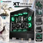 Phanteks XT View Mid-Tower Gaming Case, 3× M25 D-RGB Fans, Panoramic Tempered Glass, E-ATX, Back-Connect Ready, 360mm Radiator, 415mm GPU, USB-C | BLACK