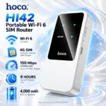 HOCO HI42 Portable 4G Wi-Fi 6 SIM Router, 2.4 GHz, Up to 150 Mbps Download, 4,000 mAh Battery, Up to 8 Hours, USB-C