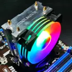 COOLMOON P2 CPU Air Cooler with Two Copper Heat Pipes, 90 mm Mixed-Color LED Fan, 45 CFM, 1,800 RPM, 23 dBA, 3-Pin - Image 4