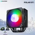 Phanteks Polar ST5 CPU Air Cooler, 5×6mm Copper Heatpipes, 120mm M25 D-RGB PWM Fan, 2000 RPM, 84.26 CFM, 154mm, AMD AM4/AM5 & Intel LGA1700 | BLACK - Image 2