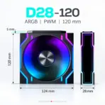 Phanteks D28-120 Reverse Flow D-RGB PWM 3-Pack, Infinity Mirror Side Lighting, 28mm Modular Fans, 1800 RPM, 72.05 CFM, 5V ARGB, 4-Pin PWM | BLACK  - Image 7
