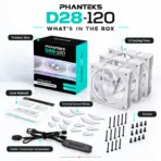 Phanteks D28-120 Reverse Flow D-RGB PWM 3-Pack, Infinity Mirror Side Lighting, 28mm Modular Fans, 1800 RPM, 72.05 CFM, 5V ARGB, 4-Pin PWM | WHITE  - Image 9