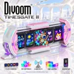 Divoom TimesGate II Cyberpunk Smart Pixel Display, 5 × 1.44" LCD 128×128 Screens, 2.4GHz Wi-Fi, Custom GIF/Pixel Art, Live Clock/Weather/Social Stats, RGB Ambient Lighting, iOS/Android App, USB-C Powered – Pink