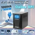 KSTAR MP1kS Online UPS 1000VA / 900W Pure Sinewave Double Conversion With LCD Status Display, Wide Input 110–300Vac , RS232-USB-EPO-2x RJ45 & 2 Output Sockets, 2 Acid Batteries 9Ah / 12V