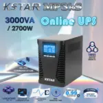 KSTAR MP3kS Online UPS 3000VA / 2700W WPure Sinewave Double Conversion With LCD Status Display, Wide Input 110–300Vac , RS232-USB-EPO-2x RJ45 & 3 Output Sockets, 6 Acid Batteries 9Ah / 12V