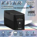 KSTAR UA120 1200VA Line Interactive UPS With AVR Double Boost Single Buck, 720W Output, Simulated Sinewave, Cold Start, Fast Charging, Auto Restart, Four Output Sockets , 12V / 7Ah × 2 Batteries 