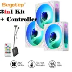 SEGOTEP HB12 Combo Kit Gaming PC Cooling (3x Fan + 10port 5v ARGB Controller Hub+ Remote Control ) - 120mm - Infinity Mirror ARGB Design on Sides -molex - Hydraulic Bearing- THREE Fans - White