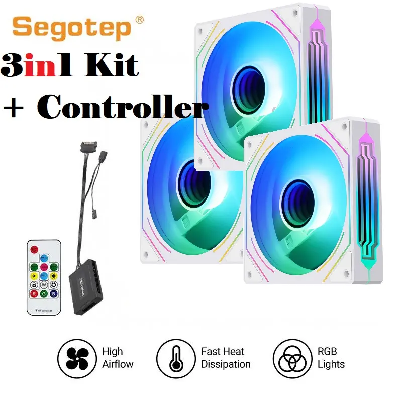 REDGTYEARTWERTWET.webp SEGOTEP HB12 Combo Kit Gaming PC Cooling (3x Fan + 10port 5v ARGB Controller Hub+ Remote Control ) - 120mm - Infinity Mirror ARGB Design on Sides -molex - Hydraulic Bearing- THREE Fans - White - Image 1