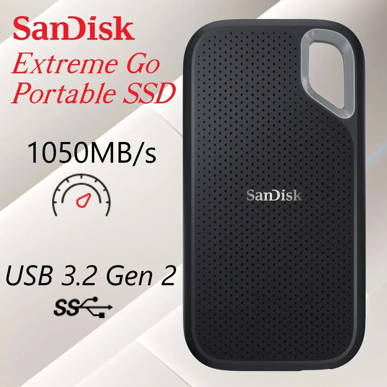 SanDisk-2TB-NVMe-Extreme-Go-Portable-External-SSD-1050MBs-1.webp SanDisk 2TB NVMe Extreme Go Portable External SSD, USB 3.2 Gen 2 USB-C, Up to 1050MB/s Read Speed, Up to 1000MB/s Write Speed, IP65 Water Resistance, Black - Image 1