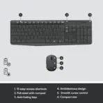 Logitech MK235 Wireless Keyboard And Mouse Combo – Full-Size Layout, Spill-Resistant Keys, 36-Month Battery, 2.4GHz USB Receiver, Optical Mouse, Tilt Legs, Supports Windows & ChromeOS – Black - Image 6