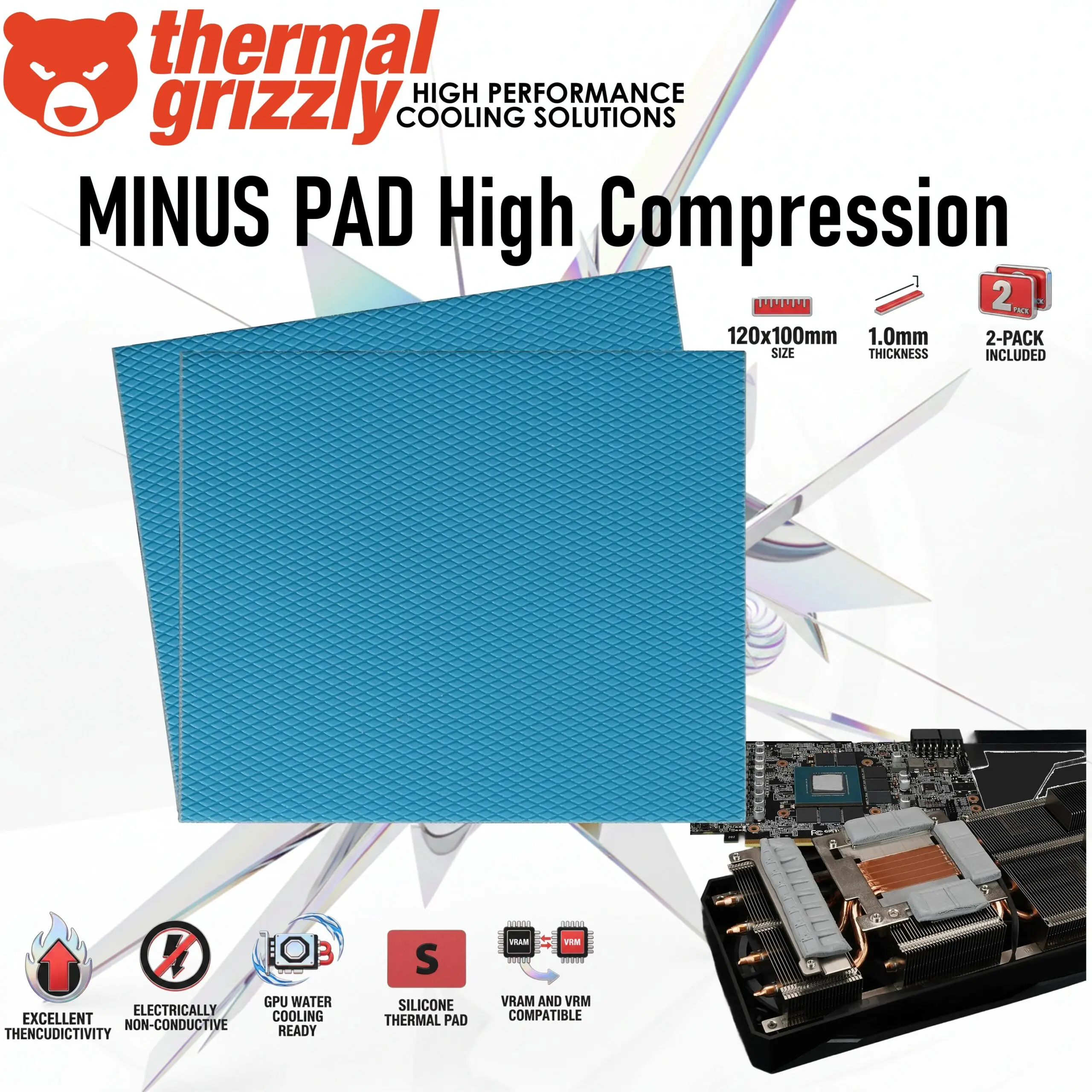 Thermal-Grizzly-Minus-Pad-High-Compression-120x100x1.0mm-2-Pack-Thermal-Interface-Pad-Electrically-Non-Conductive-High-Thermal-Conductivity-High-Compressibility-for-SSDs-GPUs-Electronics-scaled-1.webp Thermal Grizzly MINUS PAD High Compression 120x100x1.0mm Thermal Pad 2-Pack, High Compressibility, Excellent Thermal Conductivity, Non-Conductive Silicone , for SSDs, GPUs & Electronics | TG-MP-HC-120-100-10-2 - Image 1