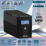 KSTAR UA240 Line-Interactive UPS 2400VA 1440W With AVR LCD Display, Fast Charging, Auto Restart, Simulated Sinewave Generator Compatible, Backup Power, Four Output Sockets , 12V / 7Ah x4 Batteries