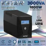 KSTAR UA300 Line-Interactive UPS 3000VA / 1800W With AVR LCD Display, Fast Charging, Auto Restart, Simulated Sinewave Generator Compatible, Backup Power, Four Output Sockets , 12V / 9Ah x4 Batteries