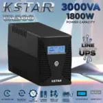 KSTAR UA300 Line-Interactive UPS 3000VA / 1800W With AVR LCD Display, Fast Charging, Auto Restart, Simulated Sinewave Generator Compatible, Backup Power, Four Output Sockets , 12V / 9Ah x4 Batteries