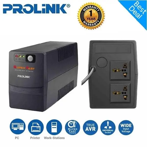 UNINTERRUPTIBLE_POWER_SUPPLY_UPS_PROLINK_PRO700SFC_700VA_700.webp UPS PROLINK Super Fast Charging 650A 350WATT - Image 1