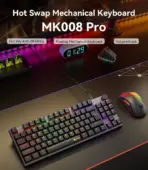 MEETION MK008 PRO TKL Mechanical Gaming Keyboard | 87-Key, RGB Backlit, Hot-Swap Red Switches, Volume Knob, USB-C, Anti-Ghosting – Black