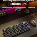 MEETION MK008 PRO TKL Mechanical Gaming Keyboard | 87-Key, RGB Backlit, Hot-Swap Red Switches, Volume Knob, USB-C, Anti-Ghosting – Black