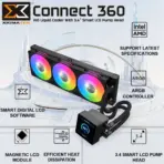 XIGMATIC Connect 360 -- 360mm AIO Liquid CPU Cooler With 3.4” Smart LCD Pump Head, ARGB PWM Fans, 320W TDP, Intel LGA 1851 & AMD AM5 Support | BLACK ~ EN45233