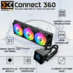 XIGMATIC Connect 360 -- 360mm AIO Liquid CPU Cooler With 3.4” Smart LCD Pump Head, ARGB PWM Fans, 320W TDP, Intel LGA 1851 & AMD AM5 Support | BLACK ~ EN45233