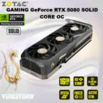 ZOTAC GAMING GeForce RTX 5080 SOLID CORE OC Graphics Card, 16GB GDDR7 256-Bit Memory, 2482 MHz Engine Clock, 28 Gbps Memory Clock, 8960 CUDA Cores, PCI Express 5.0 x16 | ZT-B50800J2-10P