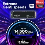 Crucial T705 2TB PCIe Gen5 NVMe M.2 SSD, Up to 14,500MB/s Read & 12,700MB/s Write, Gen5 Gaming Drive with 232-Layer NAND, DirectStorage Ready, Works with Intel & AMD | CT2000T705SSD3 - Image 2