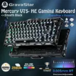 GravaStar Mercury V75-HE Gaming Keyboard With RGB Gateron Magnetic Jade Pro Switch : 8000Hz Polling Rate, 0.005mm Magnetic Switch Precision, 0.125ms Ultra-Low Latency, Adjustable Actuation, Rapid Trigger, Semi-Aluminum Build  | Stealth Black ● USED